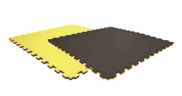 Tatami puzzlowe EVA 2 cm – czarno-żółte, 100 × 100 cm