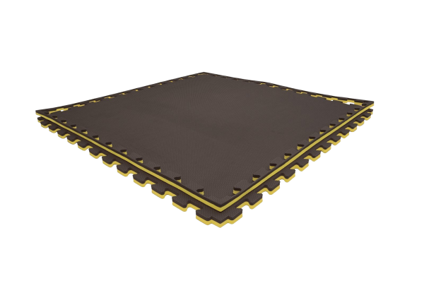 Tatami puzzlowe EVA 2 cm – czarno-żółte, 100 × 100 cm