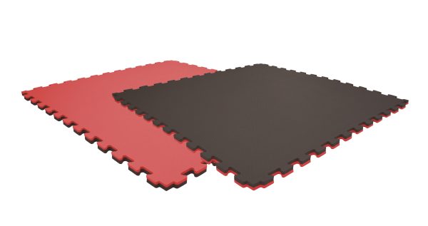 Tatami puzzlowe EVA 2 cm – czarno-czerwone, 100 × 100 cm