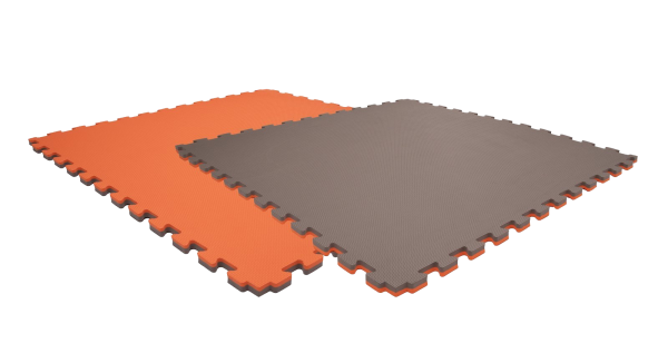 Tatami puzzlowe EVA 2 cm – szaro-pomarańczowe, 100 × 100 cm